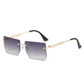 Rimless square sunglasses with purple to grey gradient lenses and gold metal temples - Gold Frame Gradient Gray Lens