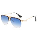 Lunettes aviateur dorées avec verres dégradés bleus et détail de branche en V en métal - Monture Dorée Verre Dégradé Bleu