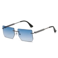 Rimless square sunglasses with blue gradient lenses and sleek gunmetal frame - Gunmetal Frame Gradient Blue Lens