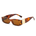 Fashionable tortoise shell square sunglasses with brown lenses and gold metal temples - Leopard Frame Brown Lens