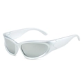 Y2K steampunk sports sunglasses with silver frame and light grey wrap lenses - Silver Frame White Mirror Lens