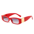 Fashionable red wide-frame sunglasses with gradient lenses and gold pyramid rivets - Red Frame Double Grey Lens