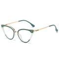 Chic cat-eye glasses frame in dark green and transparent finish with gold metal temples - Green Frame