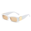 Vintage rectangular sunglasses with white frames, tea lenses, and gold metal accents - White Frame Light Pink Lens