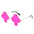 Trendy mushroom shaped sunglasses with peach pink lenses and golden metal frames - Deep purple