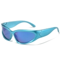 Futuristic steampunk sports sunglasses with metallic blue frame and blue mirrored lenses - Blue Frame / Blue Lens