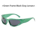 Steampunk green frame sports sunglasses with dark gray lenses for a trendy Y2K aesthetic - Green Frame Grey Lens