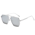 Silver double-bridge hexagonal sunglasses with light silver translucent polarized lenses - Silver Frame White Mirror Lens