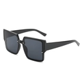 Chic black oversized square sunglasses with silver rivets and thick temples on a white base - Black Frame Grey Lens