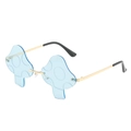 Unique mushroom shaped rimless sunglasses with light blue lenses and gold metal frame - Light Blue