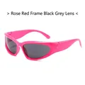 Futuristic sporty steampunk sunglasses in rose red frame with dark grey tinted lenses - Rose Red Frame Grey Lens