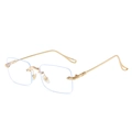 Lunettes de soleil carrées sans monture avec verres bleu clair et branches dorées - Monture Dorée Verres Blancs