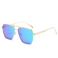 Modern double bridge polarized sunglasses with gold metal frame and blue-green lenses - Gold Frame Green Mirror