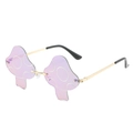 Unique mushroom shaped rimless sunglasses with purple gradient lenses and gold frames - Gold Frame Green Mirror