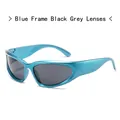 Steampunk wraparound sports sunglasses with blue metallic frame and black grey lenses - Blue Frame Grey Lens
