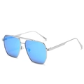 Silver double-bridge aviator sunglasses with polygon blue mirrored polarized lenses - Silver Frame Ice Blue Lens
