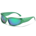 Steampunk sports sunglasses with futuristic green metallic frame and colorful mirrored lenses - Green Frame / Green Lens
