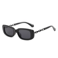 Lunettes de soleil carrées noires classiques avec branches en chaîne métallique style punk - Monture Noire Verres Gris