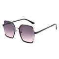 Modern hexagonal sunglasses featuring black and gold frames with purple gradient lenses - Black Frame Grey Pink Lens