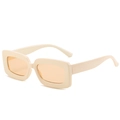 Retro square sunglasses with cream frame and light orange lenses for fashion - Creamy White Frame Champagne Lens