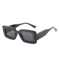 Quadratische Sonnenbrille mit lila Webmuster und dunkelgrauen Gläsern für Damen - Schwarzer Rahmen Graue Gläser