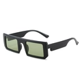 Retro small square sunglasses with thick black frame and olive green lenses for a trendy look - Black Frame Green Lens