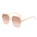 Chic oversized polygonal metal sunglasses featuring a light pink frame and gradient lenses - Beige Frame Brown Pink Lens