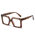 Lunettes carrées rétro oversize avec texture écaille et bords facettés - Cadre Léopard