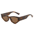 Retro cat-eye sunglasses with thick tortoiseshell frame and brown lenses in a 45-degree view - Leopard Frame Brown Lens