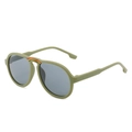 Olive green pilot style children's sunglasses with retro striped bridge detail - Green Frame Grey Lens