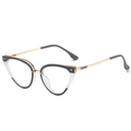 Montatura cat eye con contrasto nero e trasparente e sottili aste in metallo dorato - Montatura sfumata da nero a bianco