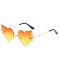 Frameless flame heart sunglasses with orange gradient lenses and gold metal frame - Gold Frame Gradient Orange