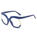 Oversized blue and gold round frame glasses for women with trendy irregular design - Blue Frame