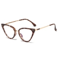 Cat eye glasses frame with tortoise shell pattern and golden metal temple arms - Leopard Frame