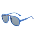Kids aviator sunglasses in bright blue frame with colorful rainbow bridge detail - Blue Frame Grey Lens