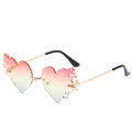 Frameless heart flame shaped sunglasses with pink and green gradient lenses and gold metal frame - Gold Frame Pink Green Yellow