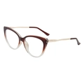 Montatura occhiali cat-eye con frontale sfumato marrone-rosso e aste in metallo dorato - Montatura Tè Sfumato
