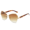 Rimless geometric sunglasses with brown gradient lenses and tortoise shell temples - Gold Frame Gradient Tea Lens