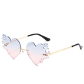 Blue and pink gradient heart-shaped flame sunglasses with gold metal temples - Gold Frame Blue Pink