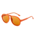 Vibrant orange pilot style kids sunglasses with decorative stripes on a white background - Orange Frame Tea Lens