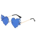 Trendsetting heart-shaped flame sunglasses with blue lenses and golden metal frames - Gold Frame Dark Blue