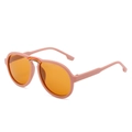 Pink pilot sunglasses for kids with orange lenses and rainbow bridge accents - Purple Frame Tea Lens