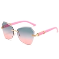 Rimless polygon sunglasses with blue-pink gradient lenses and gold metal accents - Gold Frame Green Pink Lenses