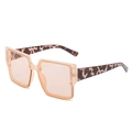 Fashion square sunglasses featuring pink transparent frames and tortoise print temples - Champagne Frame Light Tea Lens