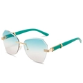 Rimless polygon sunglasses with gradient teal lenses and vibrant green temples - Green Frame / Green Lens
