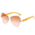 Rimless geometric sunglasses with pink-orange gradient lenses and gold metal bridge - Orange Frame Orange Pink Lens
