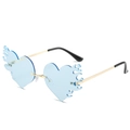 Rahmenlose herzförmige Flammen-Sonnenbrille mit hellblauen Gläsern und Goldbügeln - Neuer Stil / Regulär (inkl. 13 % MwSt.) Goldrahmen mit blauen Gläsern
