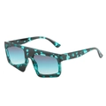 Stilvolle quadratische Übergroße-Sonnenbrille mit blaugrünem Schildpatt-Rahmen - Grüner Blumenmuster Rahmen Grau-Grüne Gläser
