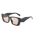 Glossy black square sunglasses with light brown tinted lenses and geometric frame - Black Frame Light Tea Lens
