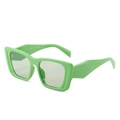 Retro rectangle cat eye sunglasses in glossy lime green finish with thick frame design - Green Frame Grey Lens
